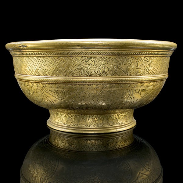Antique Planter Bowl, Oriental, Brass, Jardiniere, Dish, Early Victorian, C.1850