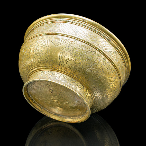 Antique Planter Bowl, Oriental, Brass, Jardiniere, Dish, Early Victorian, C.1850