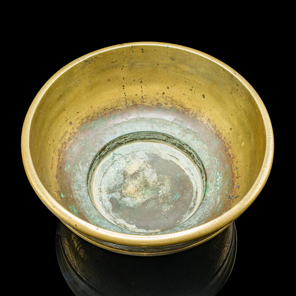 Antique Planter Bowl, Oriental, Brass, Jardiniere, Dish, Early Victorian, C.1850