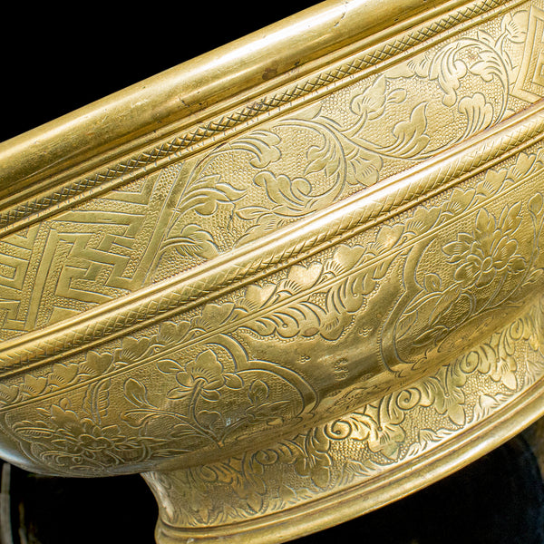 Antique Planter Bowl, Oriental, Brass, Jardiniere, Dish, Early Victorian, C.1850