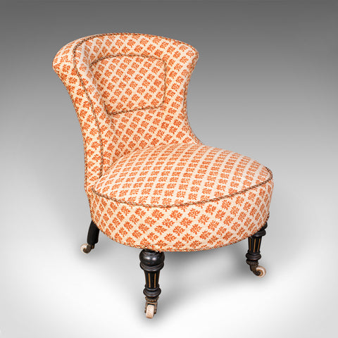 Low Antique Salon Chair, English, Nursing Seat, Aesthetic Movement, Victorian