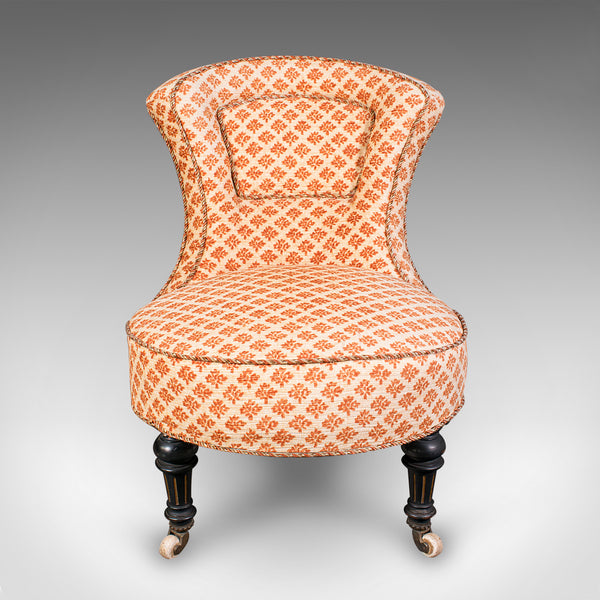 Low Antique Salon Chair, English, Nursing Seat, Aesthetic Movement, Victorian
