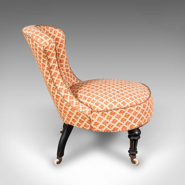 Low Antique Salon Chair, English, Nursing Seat, Aesthetic Movement, Victorian