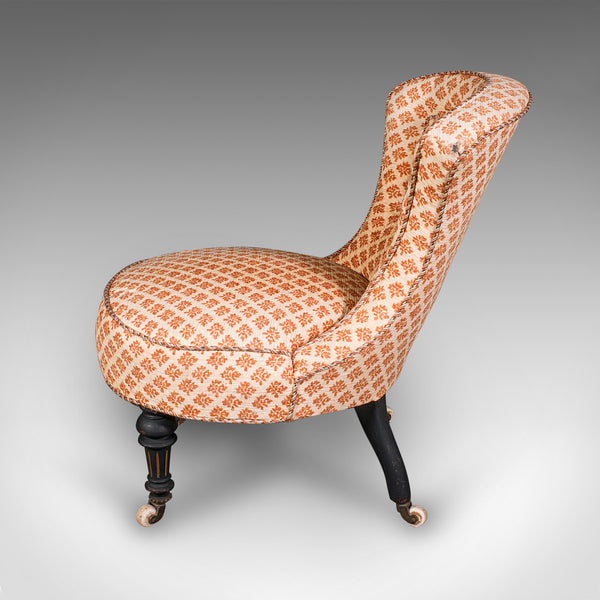 Low Antique Salon Chair, English, Nursing Seat, Aesthetic Movement, Victorian