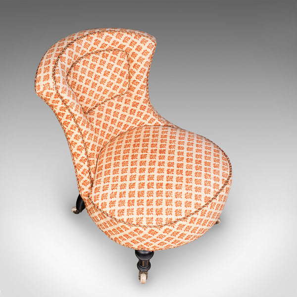 Low Antique Salon Chair, English, Nursing Seat, Aesthetic Movement, Victorian
