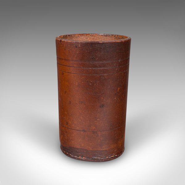 Small Antique Jacquet Dice Pot , French, Leather, Craps, Gaming Tumbler, C.1920