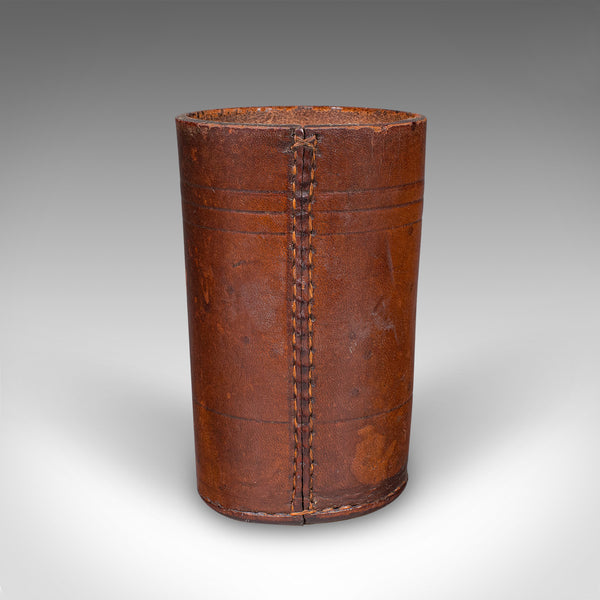 Small Antique Jacquet Dice Pot , French, Leather, Craps, Gaming Tumbler, C.1920