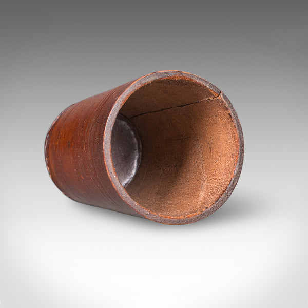 Small Antique Jacquet Dice Pot , French, Leather, Craps, Gaming Tumbler, C.1920
