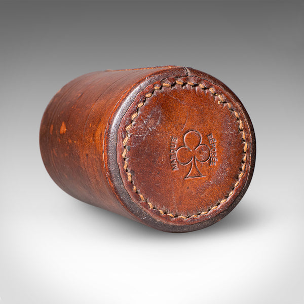 Small Antique Jacquet Dice Pot , French, Leather, Craps, Gaming Tumbler, C.1920