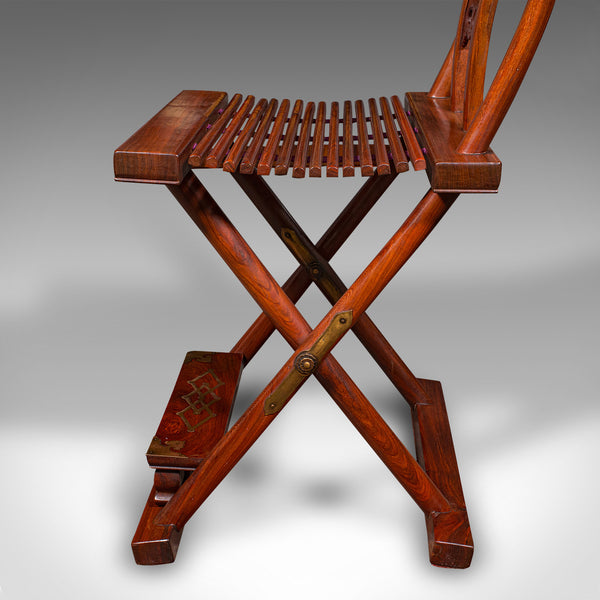Vintage Folding Veranda Chair, Oriental, Teak Campaign Seat, Art Deco, C.1930