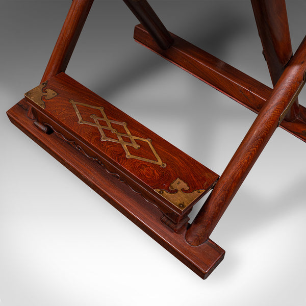 Vintage Folding Veranda Chair, Oriental, Teak Campaign Seat, Art Deco, C.1930