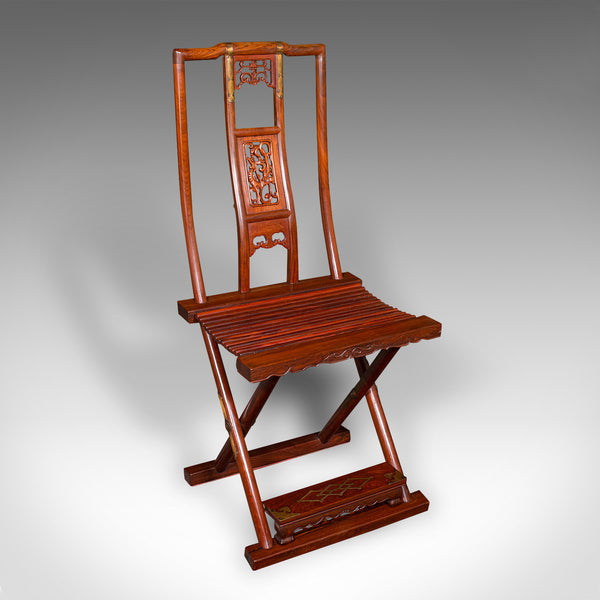 Vintage Folding Veranda Chair, Oriental, Teak Campaign Seat, Art Deco, C.1930