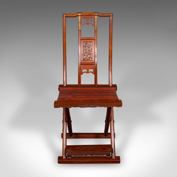 Vintage Folding Veranda Chair, Oriental, Teak Campaign Seat, Art Deco, C.1930