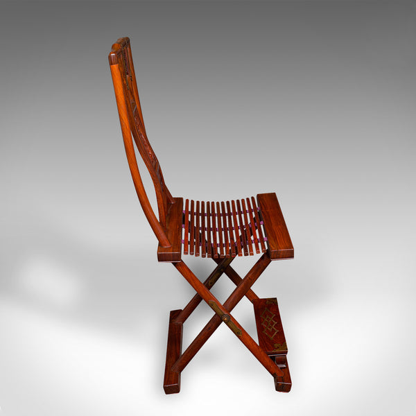 Vintage Folding Veranda Chair, Oriental, Teak Campaign Seat, Art Deco, C.1930