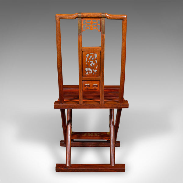 Vintage Folding Veranda Chair, Oriental, Teak Campaign Seat, Art Deco, C.1930