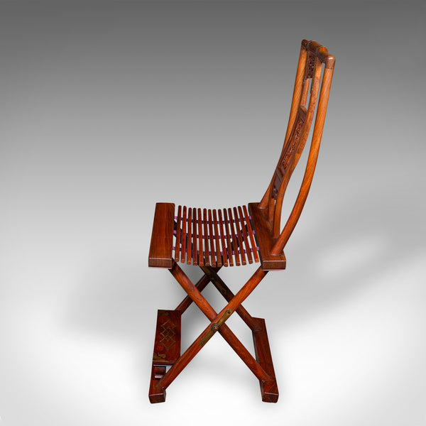Vintage Folding Veranda Chair, Oriental, Teak Campaign Seat, Art Deco, C.1930