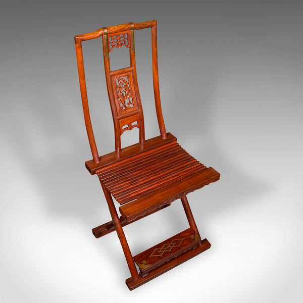 Vintage Folding Veranda Chair, Oriental, Teak Campaign Seat, Art Deco, C.1930