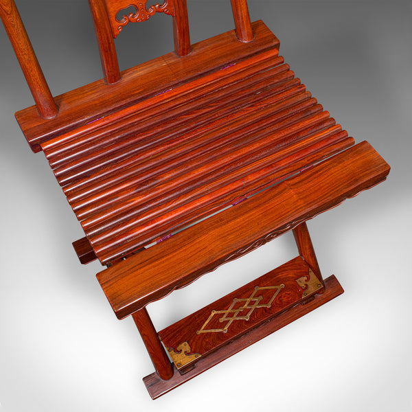 Vintage Folding Veranda Chair, Oriental, Teak Campaign Seat, Art Deco, C.1930