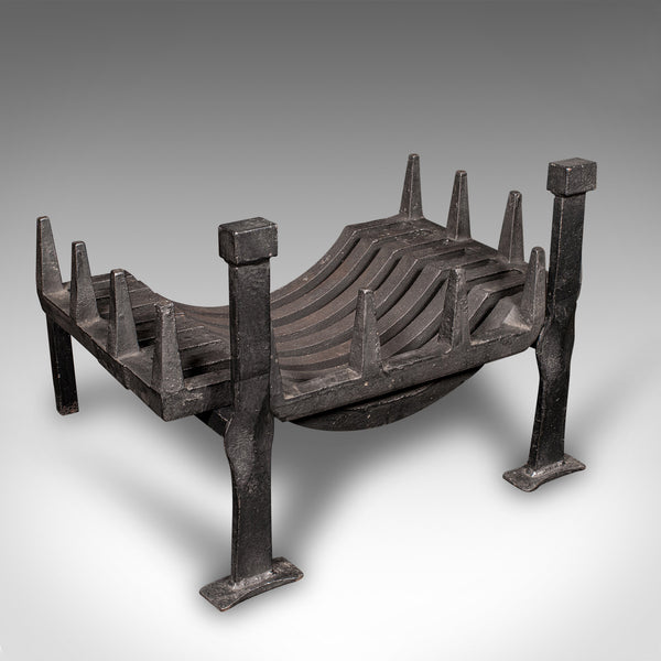Antique Fireplace Set, English, Iron, Fire Basket, Pair of Andirons, Edwardian