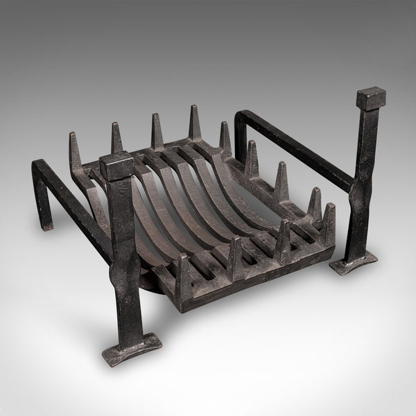 Antique Fireplace Set, English, Iron, Fire Basket, Pair of Andirons, Edwardian