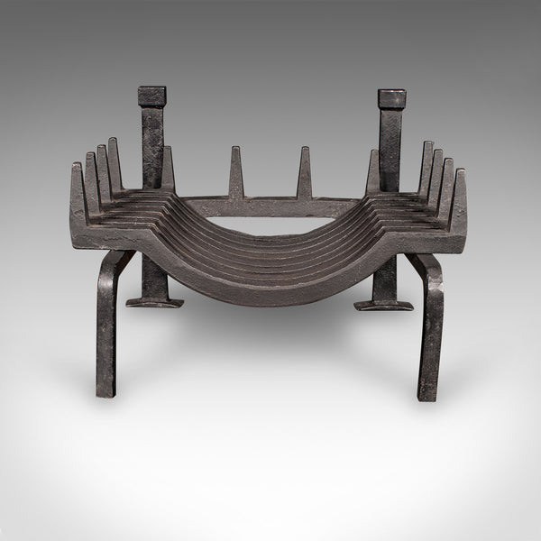 Antique Fireplace Set, English, Iron, Fire Basket, Pair of Andirons, Edwardian