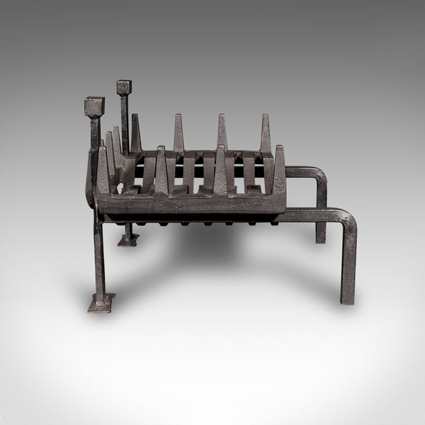 Antique Fireplace Set, English, Iron, Fire Basket, Pair of Andirons, Edwardian