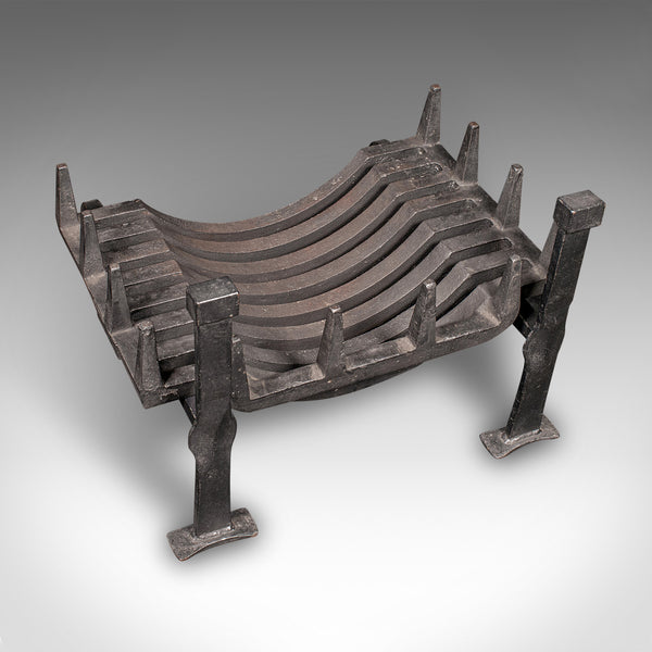 Antique Fireplace Set, English, Iron, Fire Basket, Pair of Andirons, Edwardian