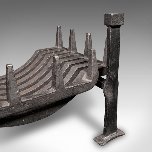 Antique Fireplace Set, English, Iron, Fire Basket, Pair of Andirons, Edwardian