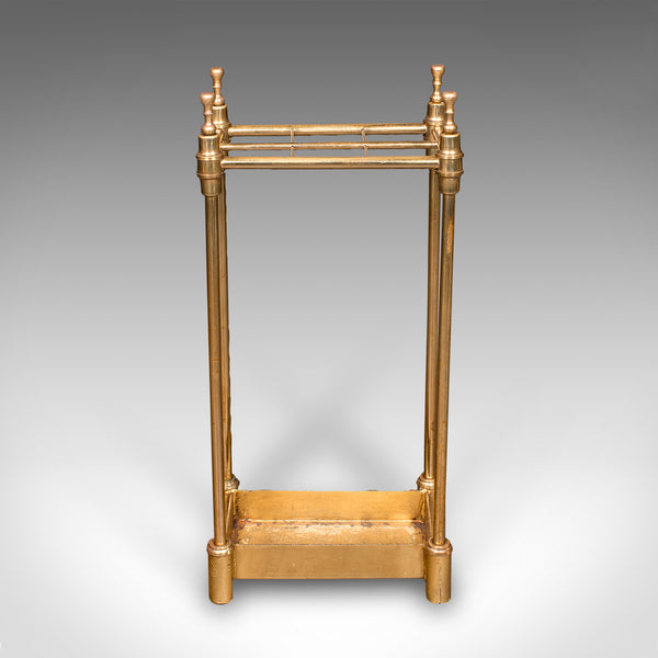 Antique Six Division Stick Stand, English, Brass, Hall, Umbrella Rack, Edwardian