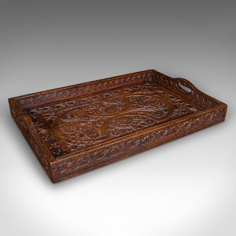 Antique Carved Serving Tray, Anglo-Indian, Teak Afternoon Tea Platter, Victorian