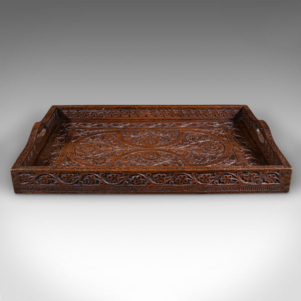 Antique Carved Serving Tray, Anglo-Indian, Teak Afternoon Tea Platter, Victorian