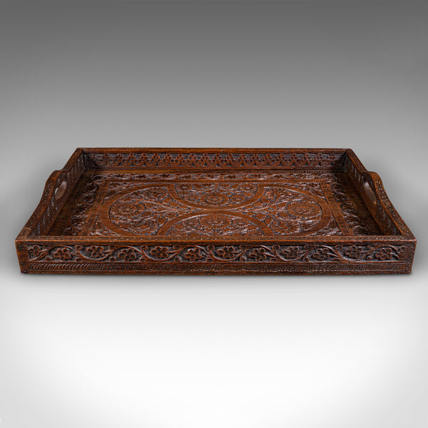 Antique Carved Serving Tray, Anglo-Indian, Teak Afternoon Tea Platter, Victorian