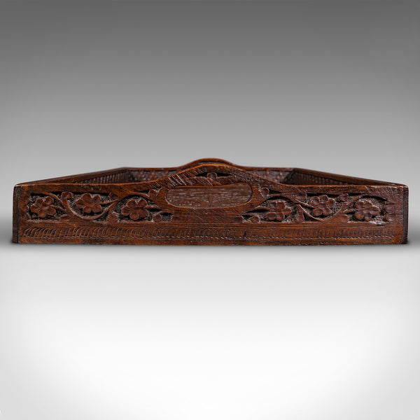 Antique Carved Serving Tray, Anglo-Indian, Teak Afternoon Tea Platter, Victorian