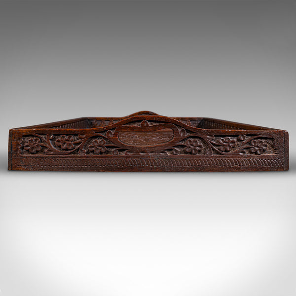 Antique Carved Serving Tray, Anglo-Indian, Teak Afternoon Tea Platter, Victorian