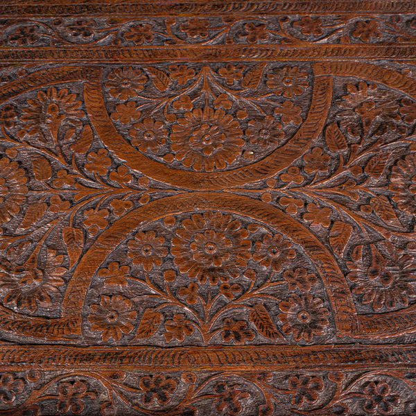 Antique Carved Serving Tray, Anglo-Indian, Teak Afternoon Tea Platter, Victorian