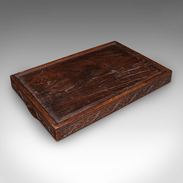 Antique Carved Serving Tray, Anglo-Indian, Teak Afternoon Tea Platter, Victorian