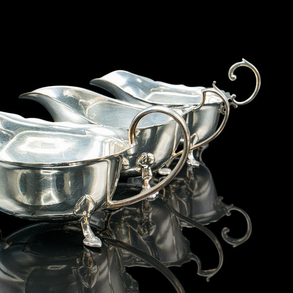 Trio of Antique Sauce Dishes, English, Silver Plated, Condiment Pots, Edwardian