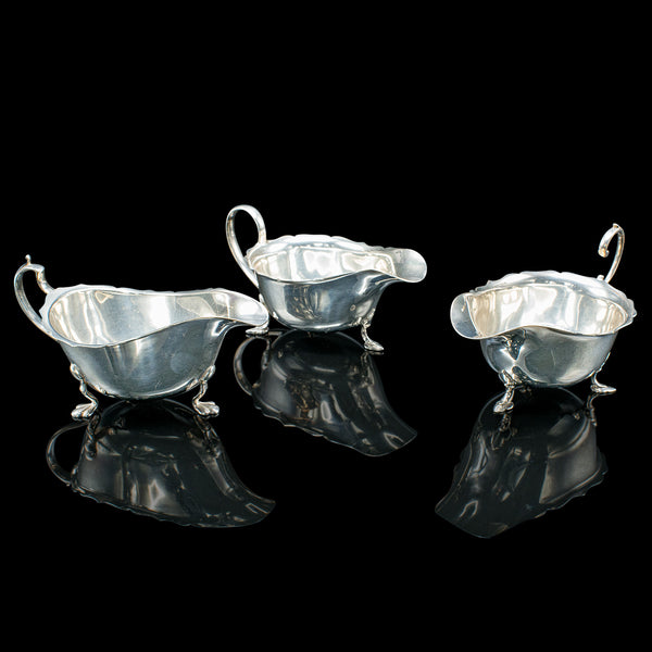 Trio of Antique Sauce Dishes, English, Silver Plated, Condiment Pots, Edwardian