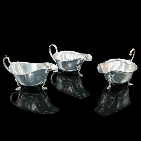 Trio of Antique Sauce Dishes, English, Silver Plated, Condiment Pots, Edwardian