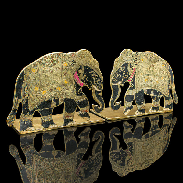 Pair of Antique Elephant Bookends, Indian Brass Decorative Book Rests, Victorian