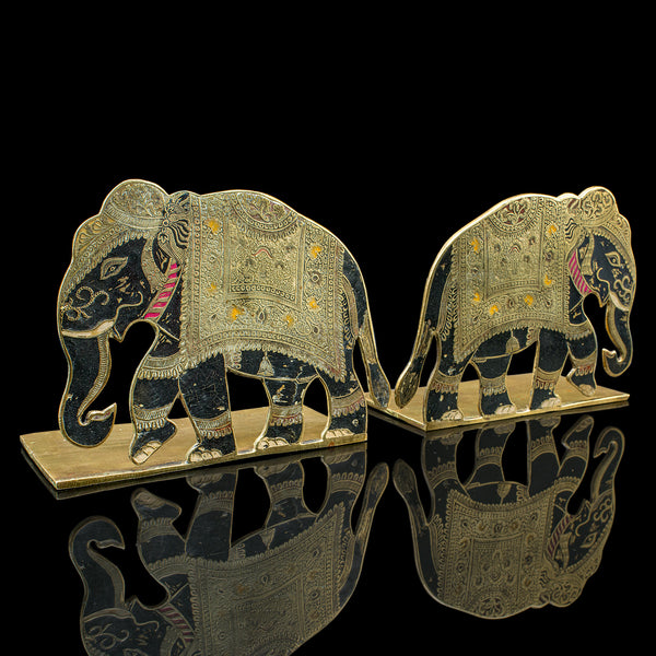 Pair of Antique Elephant Bookends, Indian Brass Decorative Book Rests, Victorian