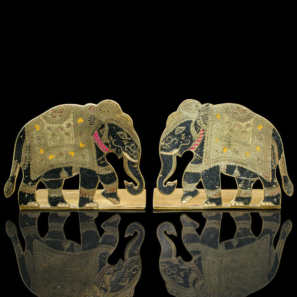 Pair of Antique Elephant Bookends, Indian Brass Decorative Book Rests, Victorian