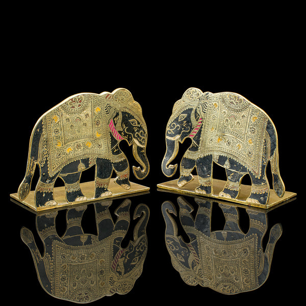 Pair of Antique Elephant Bookends, Indian Brass Decorative Book Rests, Victorian