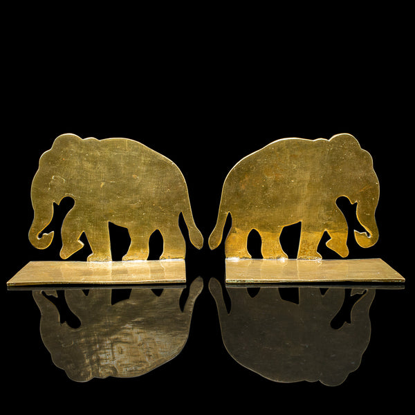 Pair of Antique Elephant Bookends, Indian Brass Decorative Book Rests, Victorian