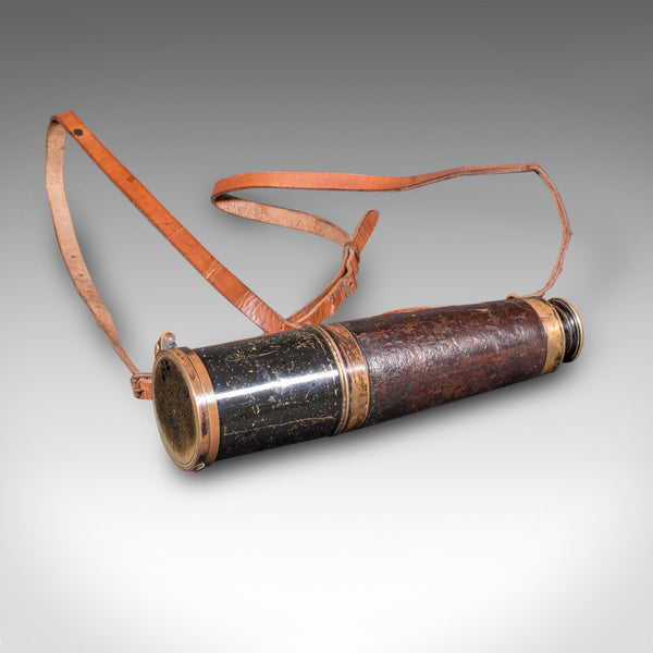 Large Antique 3-Draw Telescope, Irish, Brass, Leather, Terrestrial, Edwardian