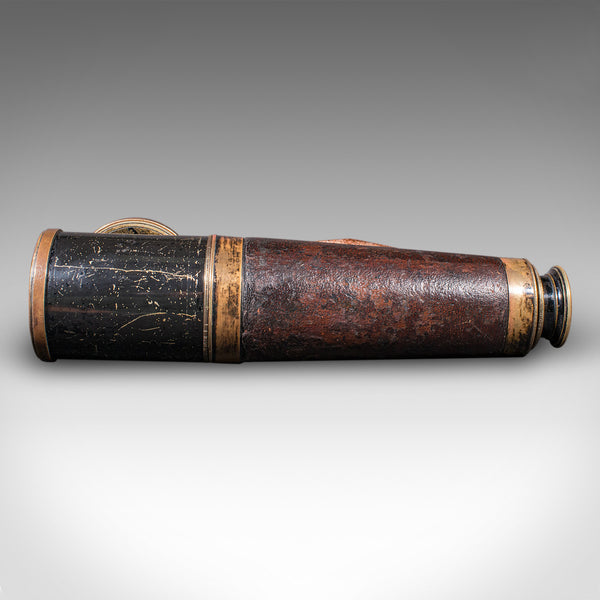 Large Antique 3-Draw Telescope, Irish, Brass, Leather, Terrestrial, Edwardian