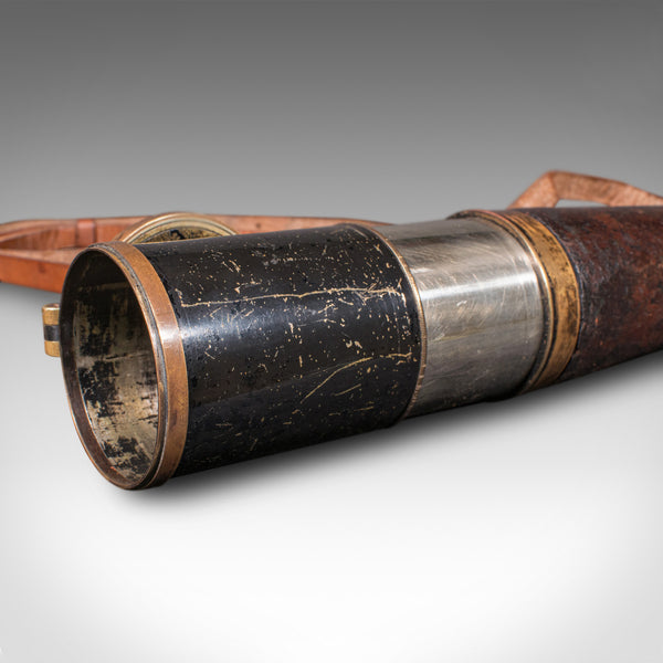 Large Antique 3-Draw Telescope, Irish, Brass, Leather, Terrestrial, Edwardian