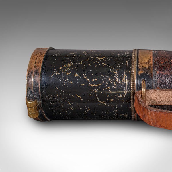 Large Antique 3-Draw Telescope, Irish, Brass, Leather, Terrestrial, Edwardian
