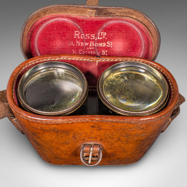 Pair of Antique Opera Glasses, English, Leather, Brass, Binoculars, Ross London