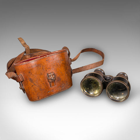 Pair of Antique Opera Glasses, English, Leather, Brass, Binoculars, Ross London